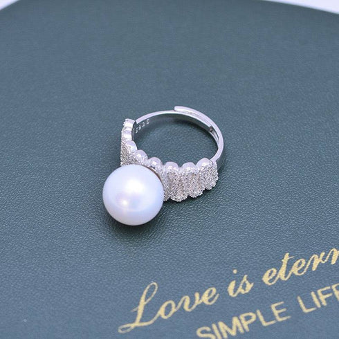 11-12mm Freshwater Pearl & Liz CZ Wide Ring - House Of Pearls